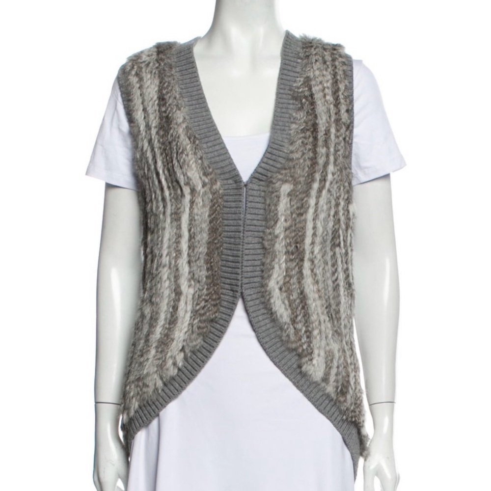 Joie Fur Trim Wool Sweater Vest